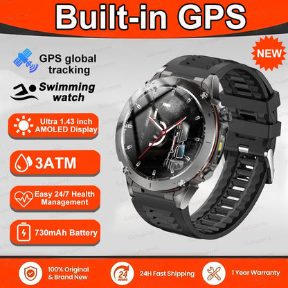 Novo T-Rex 3 GPS Smart Watch AMOLED de 1,43" à prova d'água 10ATM GNSS de banda dupla integrado Bússola Militar Esportivo Smartwatch Pulseira Masculina