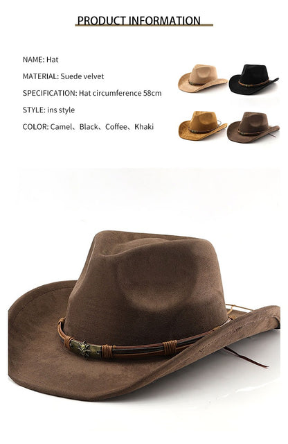 Chapéu Unissex de Cowboy/Cowgirl com Fivela, Chapéu Fedora Clássico de Aba Larga para Homens e Mulheres