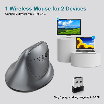Lefon Bluetooth Mouse Vertical Sem Fio Ergonômico com Tela OLED RGB USB Mouse Óptico Recarregável para PC Laptop Gamer