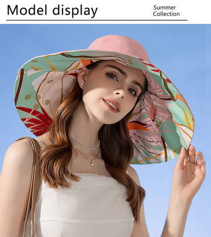 Xinbaoguan 100%poliéster8240Chapéu de pescador de aba dupla alargada NOVO transfronteiriço feminino Chapéu de sol de verão Chapéu de sol fashion