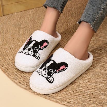 Platform Fluffy Slippers Women House Plush Cartoon Dog Designer Winter Shoes Girls Flats Home Fashion Casual Footwear Large Size