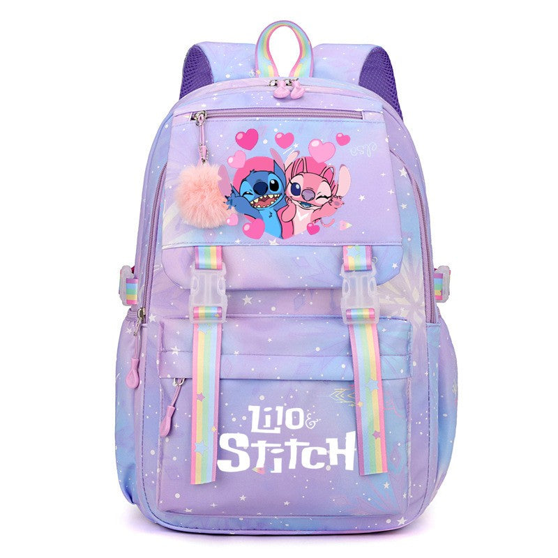 Mochila Stitch de Grande Capacidade, Mochila Casual Fofa de Nylon, Mochila Escolar de Desenho Animado, Mochila Casual para Viagem e Deslocamento para Meninas