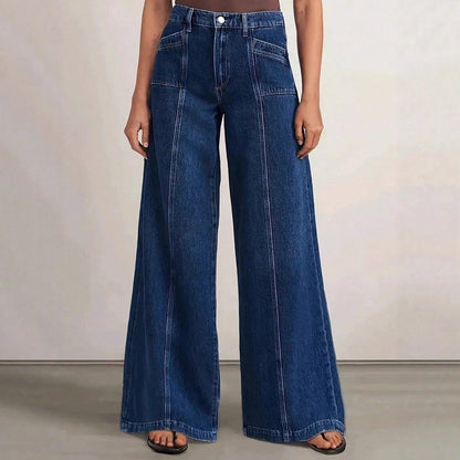 "Women’s Deep Blue Wide Leg Jeans - Stylish Denim Trousers for Comfort and Versatility