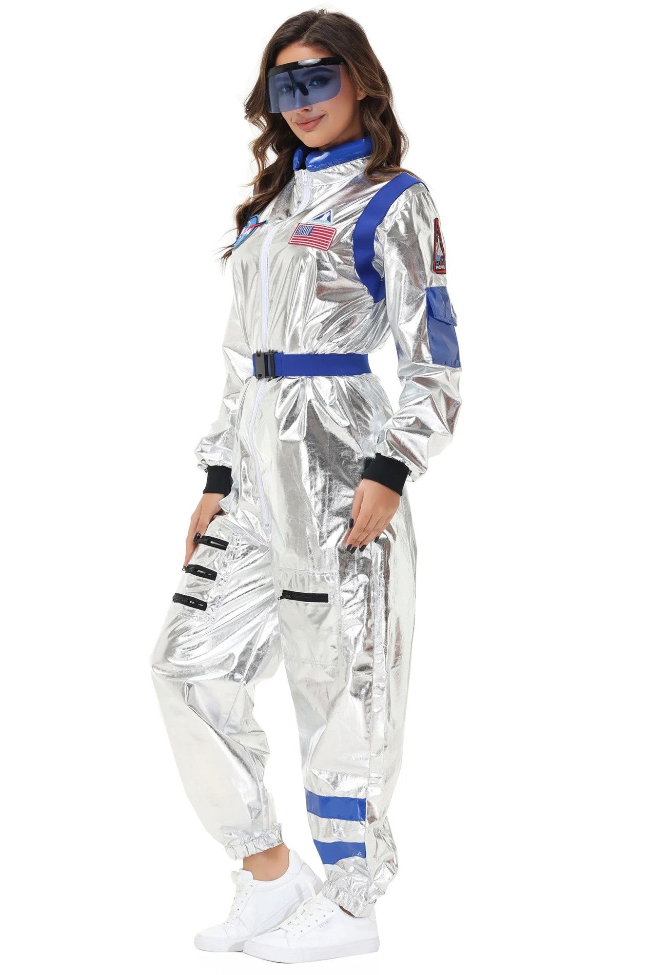 Adult Silver Astronaut Costume Men Women Spaceman Suit Space Jumpsuit Halloween Cosplay Party Dress Up