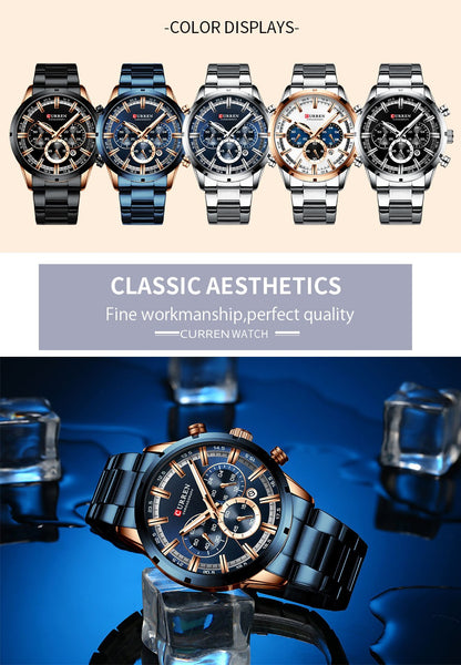 CURREN Men Watch Top Brand Luxury Sports Quartz Mens Watches Full Steel Waterproof Chronograph Wristwatch Men Relogio Masculino