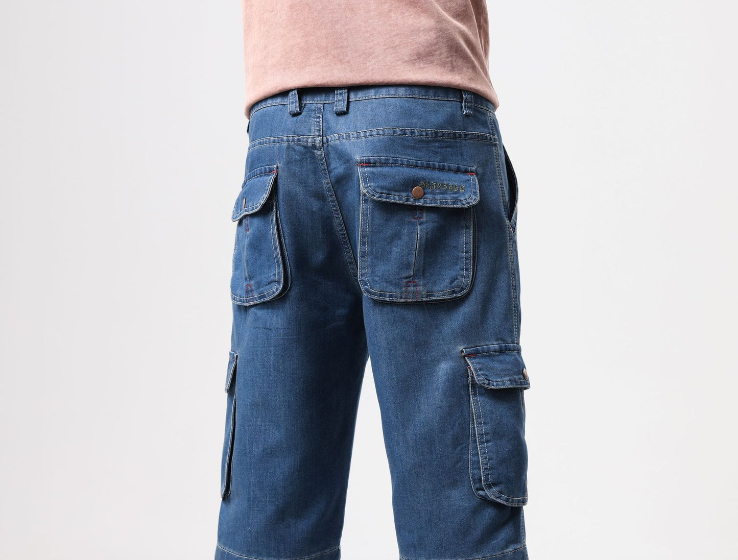 ABOORUN Mens Plus Size Loose Baggy Denim Shorts Fashion Streetwear Hip Hop Skateboard Cargo Jeans Short for Male R1402