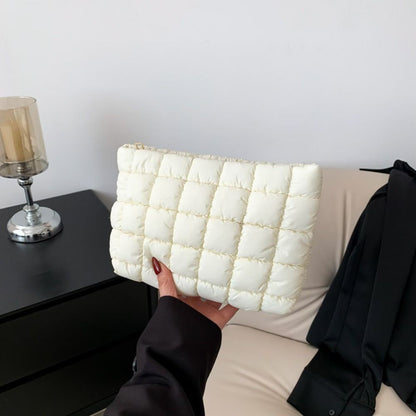 Elegant Puffy Quilted Padded Makeup Bag Zipper Storage Bag Cotton Clutch Bag Handbag Solid Color Cosmetic Bag Lady