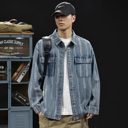 2025 Spring and autumn new fashion men retro denim cargo shirt casual simple shirt blouse