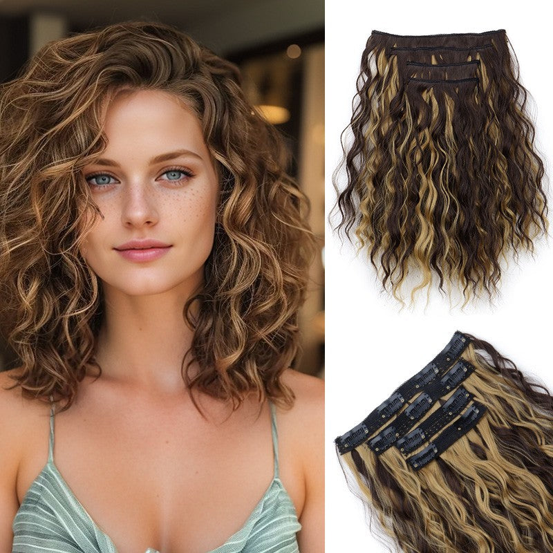WIGSIN 12 polegadas sintético 4 pçs/conjunto de extensões de cabelo curto crespo ondulado castanho médio estilo de cabelo volumoso para mulheres