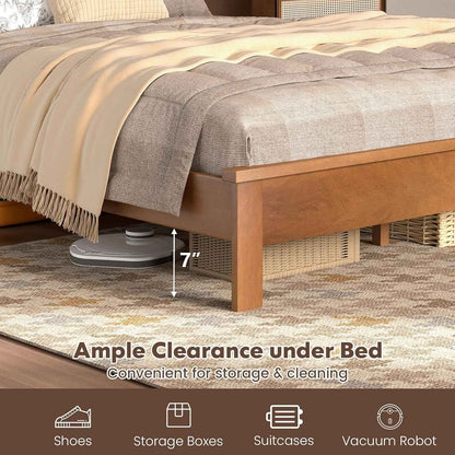 Cama de plataforma completa de madeira com cabeceira, Estrutura de cama de meados do século com pernas de madeira maciça e suporte de ripas de madeira, Pallet Be