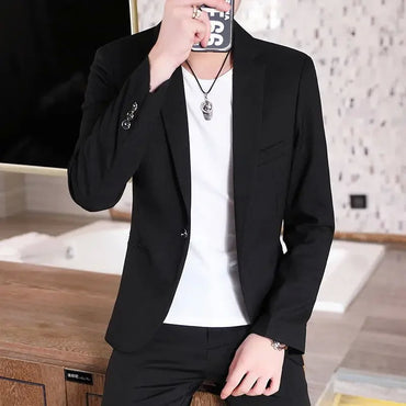 Men Blazer Slim Fit Fashion Business Handsome Gentleman Korean Version of British Style Leisure Slim Solid Color Wedding Work