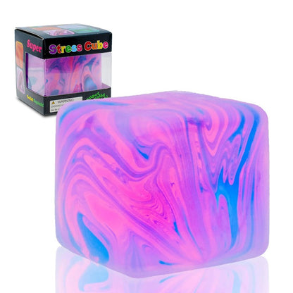 Soft Slow Rebound Stress Cube Color Swirl Rotating Sensory Squeeze Toy Anxiety Relief Fidget Toy Classroom Prize for Kids Adults