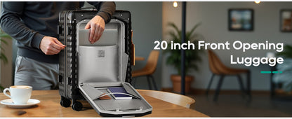 Mala de Viagem Joyway com Abertura Frontal de 20 polegadas, 1 peça, Porta-copos, Trava TSA, Rodas Giratórias Silenciosas, Leve e Durável