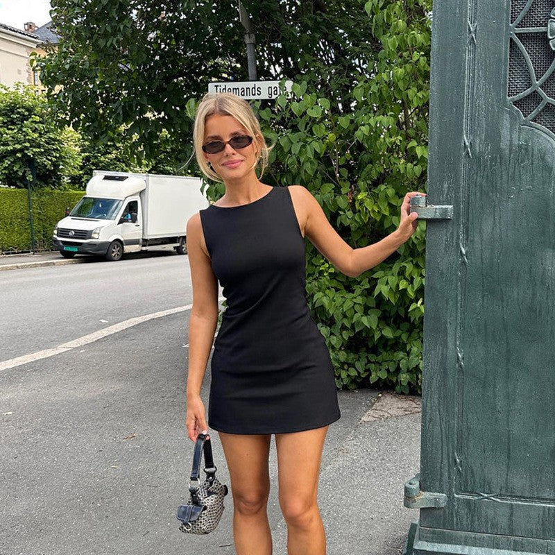 Woman Dress Sleeveless Knit Slim A-Line Female O-Neck Seveless Mini Dresses Shea