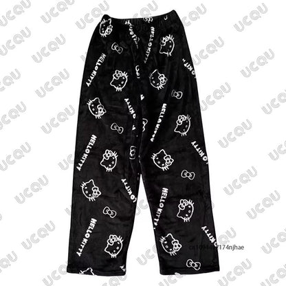 Autumn Winter Cartoon Hello Kitty Pajamas Pants Y2K Anime Women‘s Pajama Pants Couple Sleepwear Trousers Casual Home Clothes