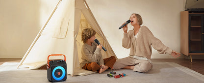 Caixa de Som Karaokê Bluetooth de Alta Potência T35, Luz Rítmica Musical, Som Estéreo Surround 360 Graus, Subwoofer Sem Fio com Microfone Duplo