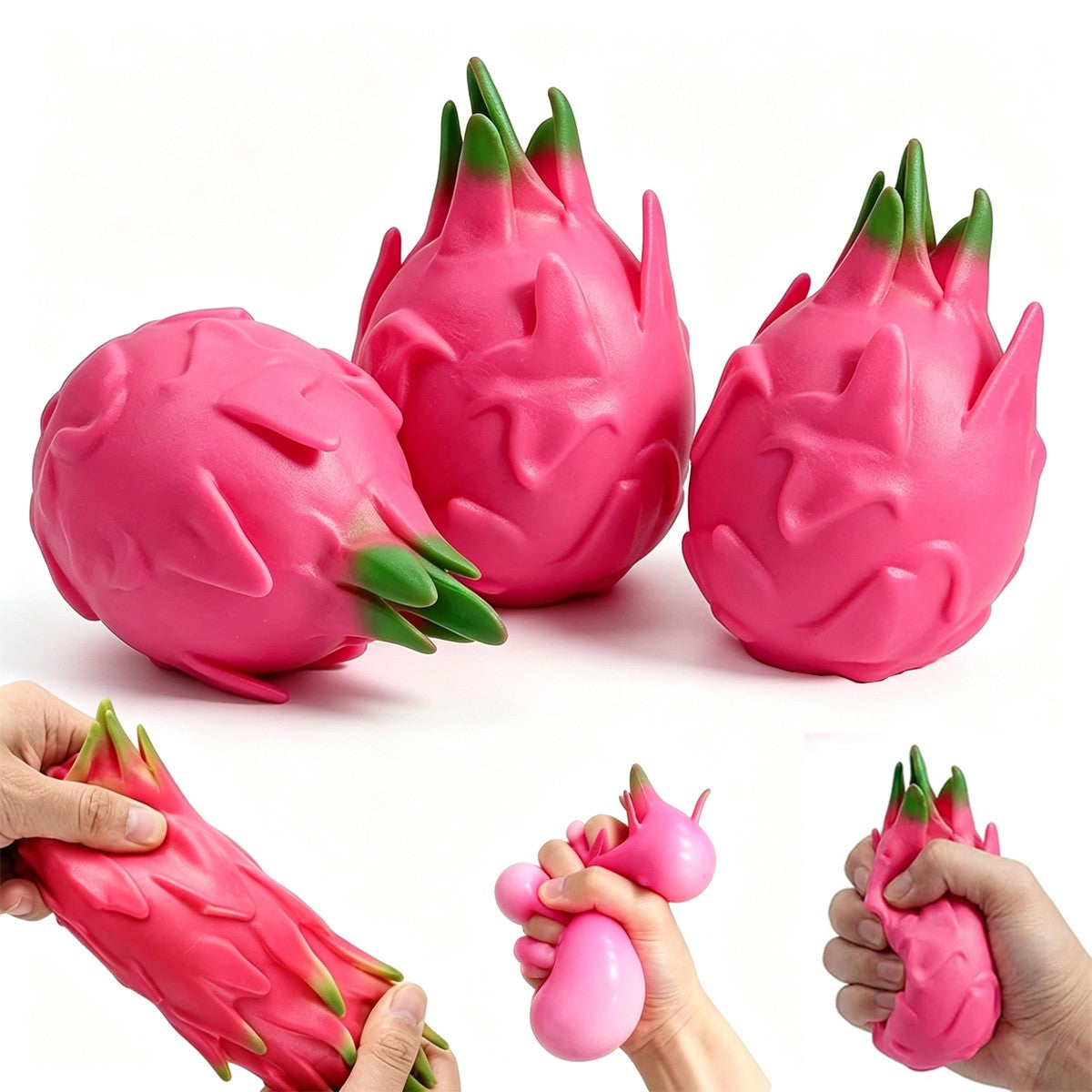 1/2/3Pcs Dragon Fruit Squish Ball Squeeze Stress Reliever Fidget Sensory Toy Simulation Fruit Food,Squeeze Balls For Party Gifts