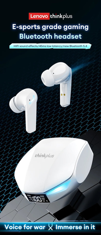 Fones de Ouvido Bluetooth V5.4 Lenovo XT53 Originais com Display LED de Energia Fone de Ouvido para Jogos Impermeável Anti-suor Fone de Ouvido Sem Fio Atualizado