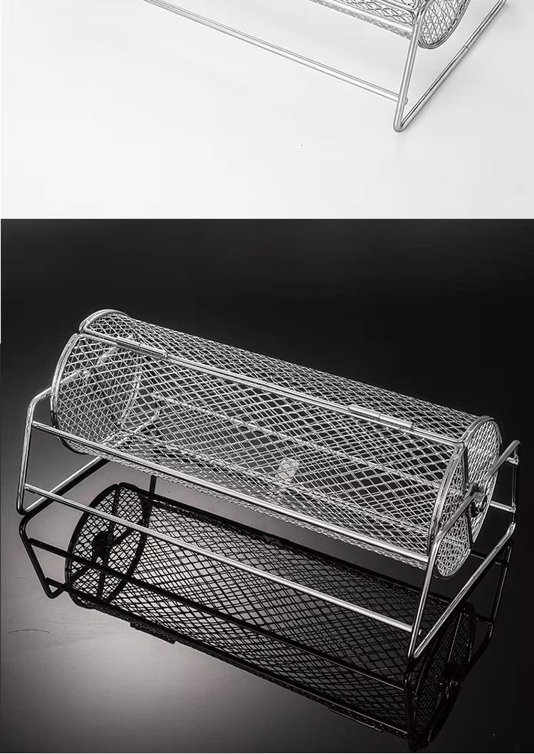 Stainless Steel Rolling BBQ Grill Mesh Basket Grill Rotisserie Basket roll Barbecue cage Roaster