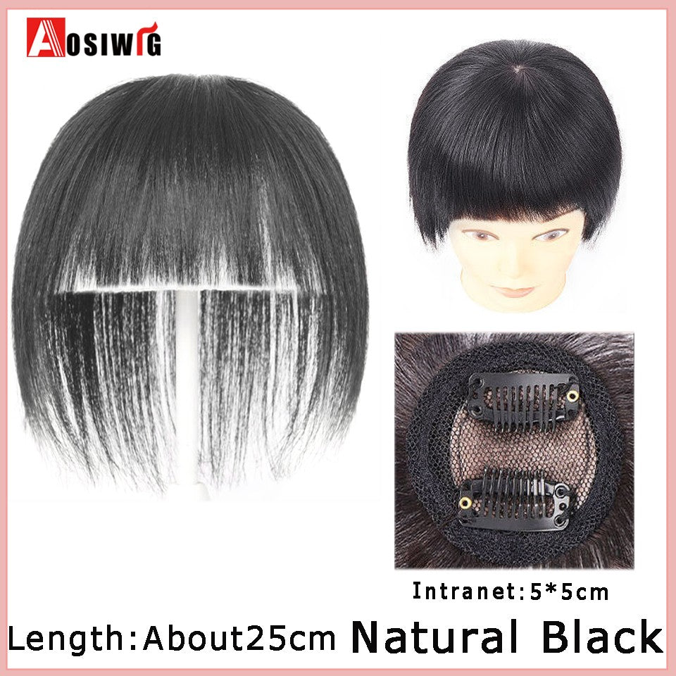 Perucas de cabelo encaracolado sintético AOSI castanho preto, substituição de extensões de cabelo tipo topete, apliques femininos com franja
