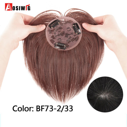 Perucas de cabelo encaracolado sintético AOSI castanho preto, substituição de extensões de cabelo tipo topete, apliques femininos com franja