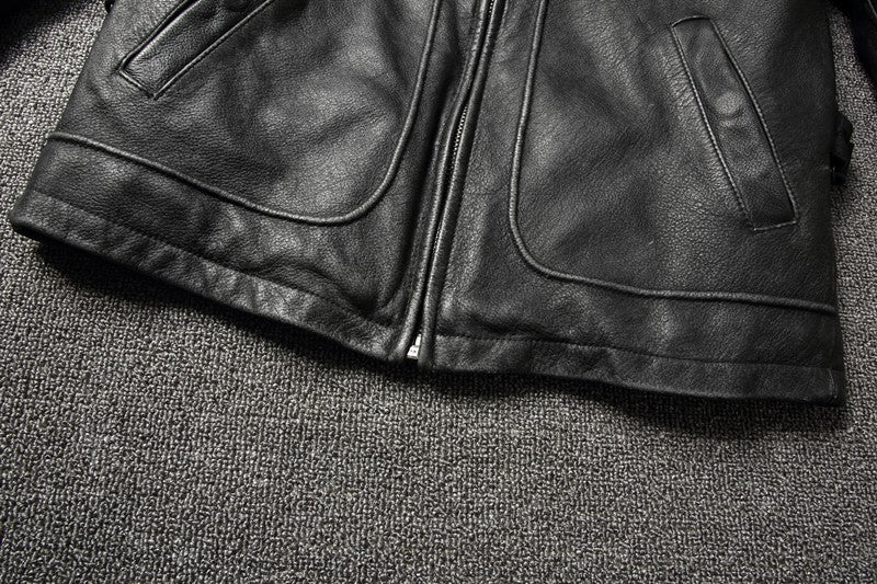 2025 Retro Style 100% Top Layer Cowhide Oversized Leather Jacket Color is made of Old Motorcycle Riding Clothes.