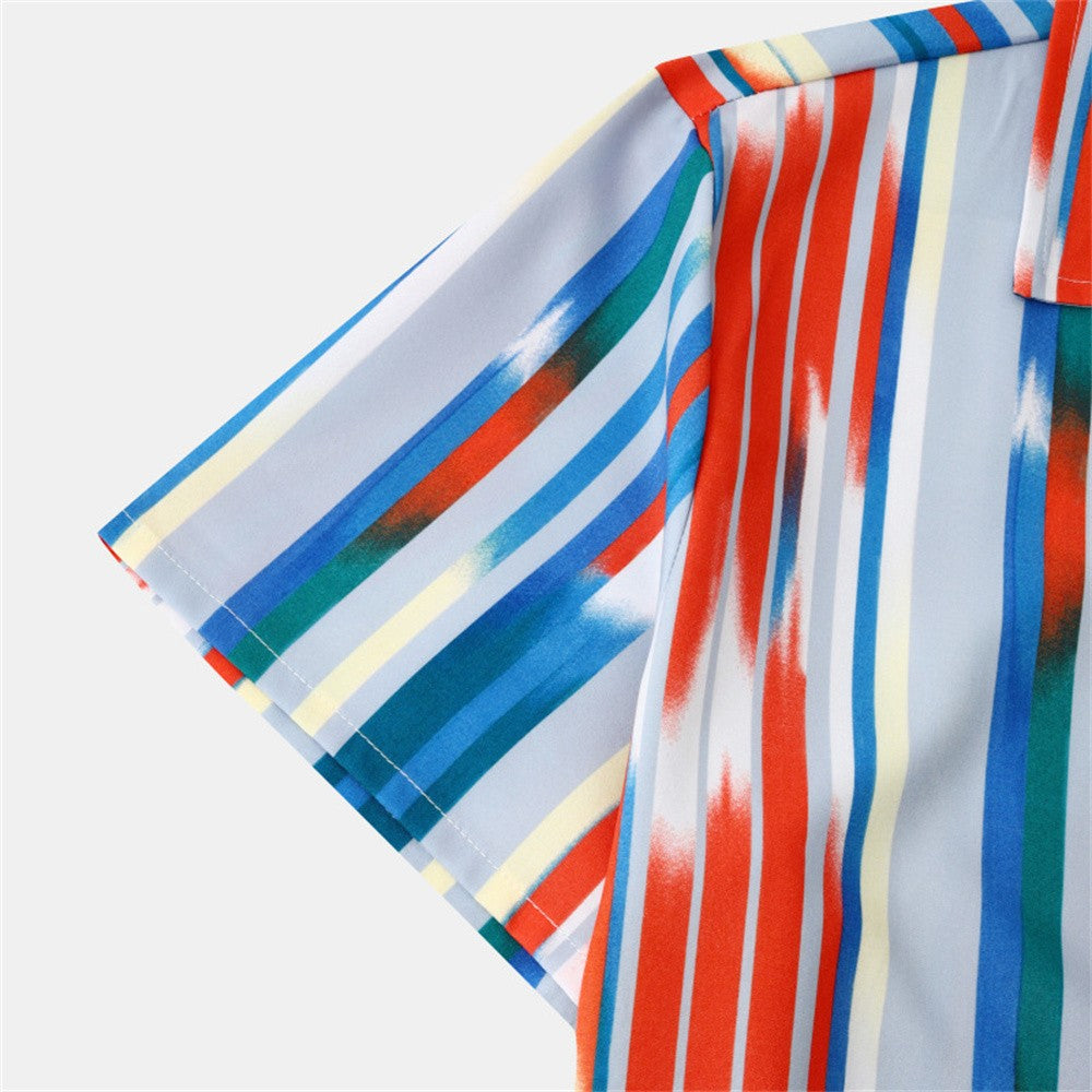 Summer Men Stripe Casual Shirts Hawaiian Beachwear Streetwear Fashion 3d Print Short Sleeve Holiday Imported Clothing Floral