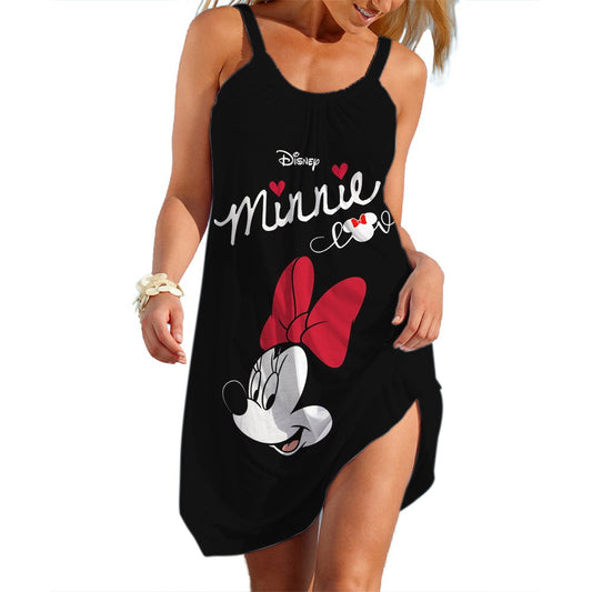 Disney Mickey Minnie Slip Dresses For Woman Summer 3D Print Clothing Cartoon Wom