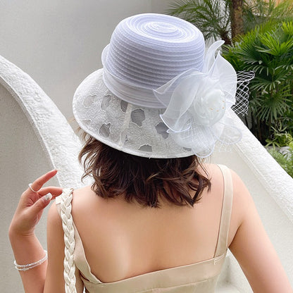 Novos Chapéus Fascinators Femininos Chapelaria Elegante Laço Aba Larga Chapéu Bucket Fedora Feminino Boné de Sol Dobrável de Verão Presente