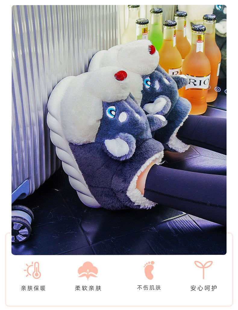 Men Indoor Cotton Slippers Cute Cartoon Dog Winter Warm Shoes Couples Home Floor Slides Anti-slip  Female Male House Footwear