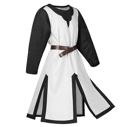 2025 Euro-Usa Fashion Halloween Steampunk Vintage Costume for Men & Women,Unisex Medieval Split Patchwork Robe Jacket with Belt