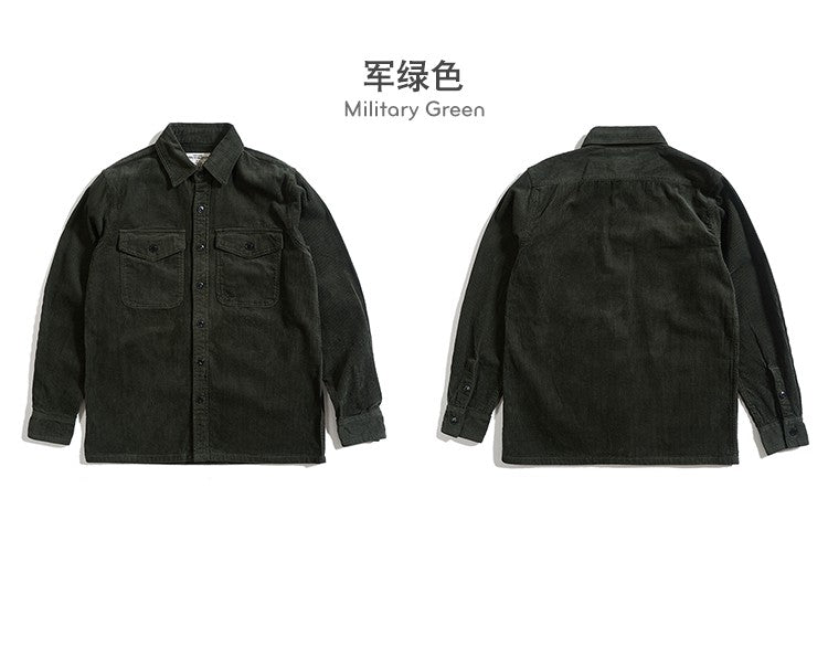 Autumn and Winter New American Retro Thick Corduroy Solid Color Cargo Shirt Men's Pure Cotton Long-sleeved Pocket Casual Blouses