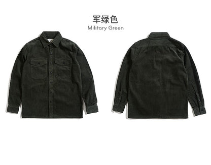 Autumn and Winter New American Retro Thick Corduroy Solid Color Cargo Shirt Men's Pure Cotton Long-sleeved Pocket Casual Blouses