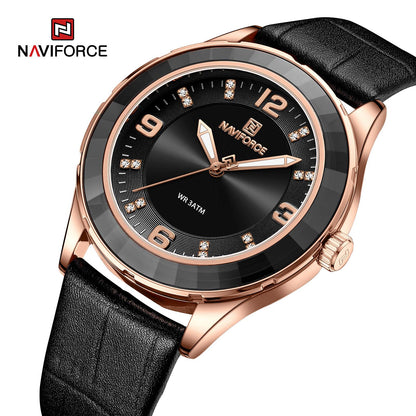 Naviforce 5040 Original New Woman Black Leather Classic Watch Ladies Girls Wristwatch Elegant Quartz Women's Watches