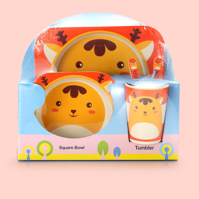 Baby Natural Bamboo Fiber Tableware Bowl Baby Feeding Plate Children Cute Cartoon Bowl Set