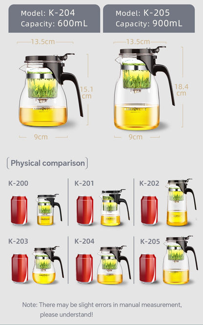Bule de Chá de Vidro Resistente ao Calor KAMJOVE 400-900ML com Filtro de Um Toque para infusões Chaleira, Bule de Chá de Vidro com Separação