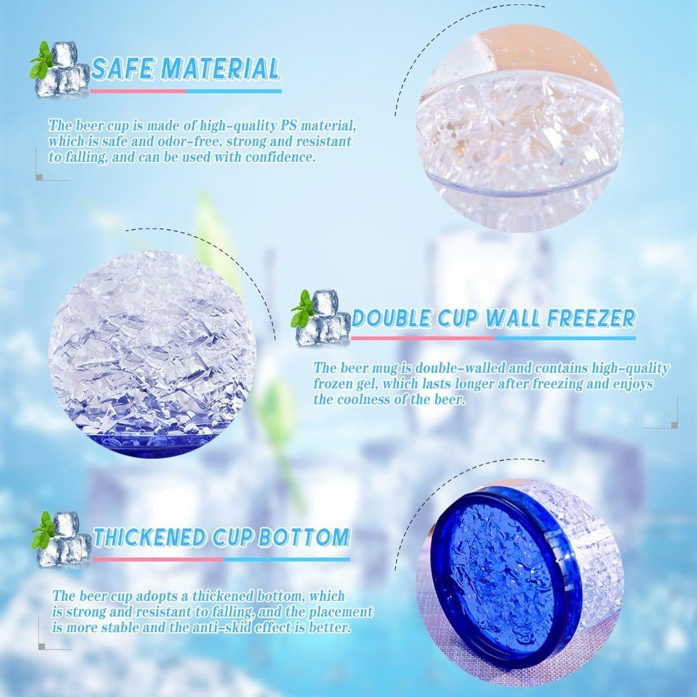 Canecas de Cerveja de Parede Dupla com Gel Congelante, Canecas de Uísque Transparentes com Alça para Bar e Copos de Bebida para Uso Externo
