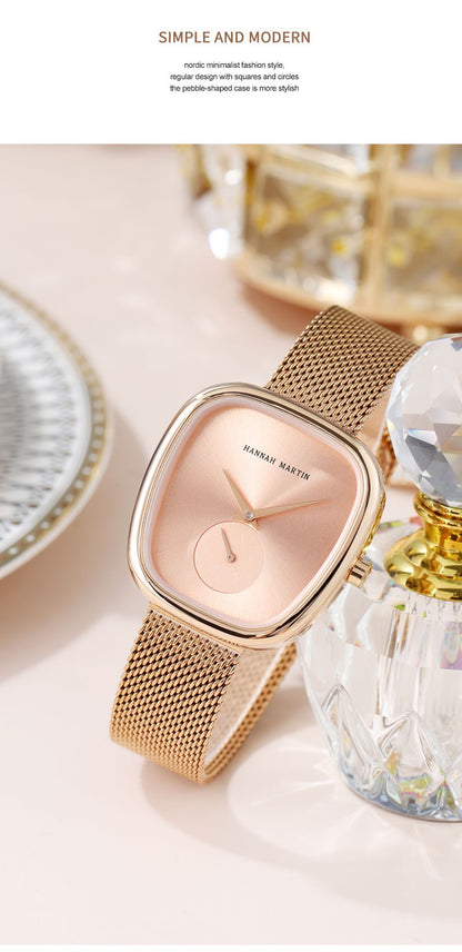 HANNAH MARTIN Brand Original Luxury Women Watch Rose Gold Fashion Stainless Steel Quartz Movement Waterproof Women Dress Watches