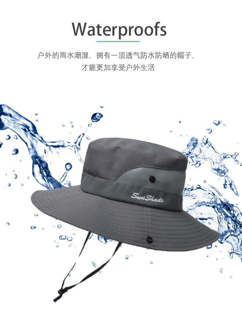 Women Ponytail Fisherman Hat Waterproof Sun Cap Pure Color Outdoor Travel Fishing Climbing Hiking Large Brim Bucket Hat undefine