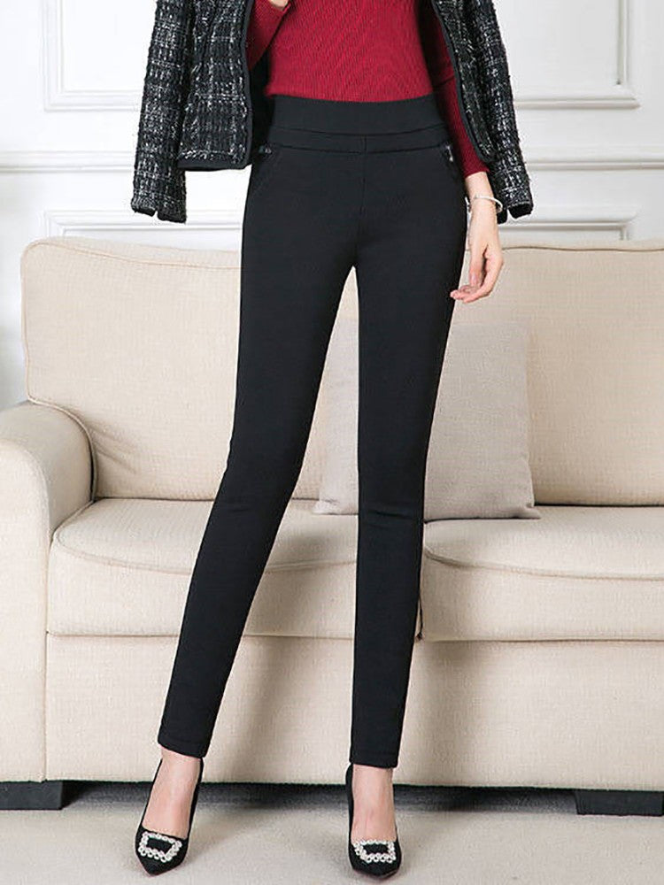 Trousers Fleece Thin Black Formal Woman Clothes Pant Autumn Winter Slim Femal Clothing Elastic Basics Pencil Pants Office Lady