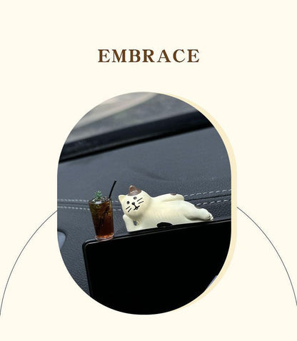 Cute Healing Kitten Ornaments For Car Dashboard Resin Cat Figure Car Interior Decorative Cat Ornament Vehicle Accessories