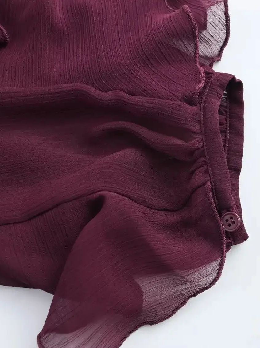 2025 Summer Chic Women's Elegant Loose Long Sleeve Layered Shirts Office Lady Vintage V-neck Translucent Tierred Ruffles Blouses