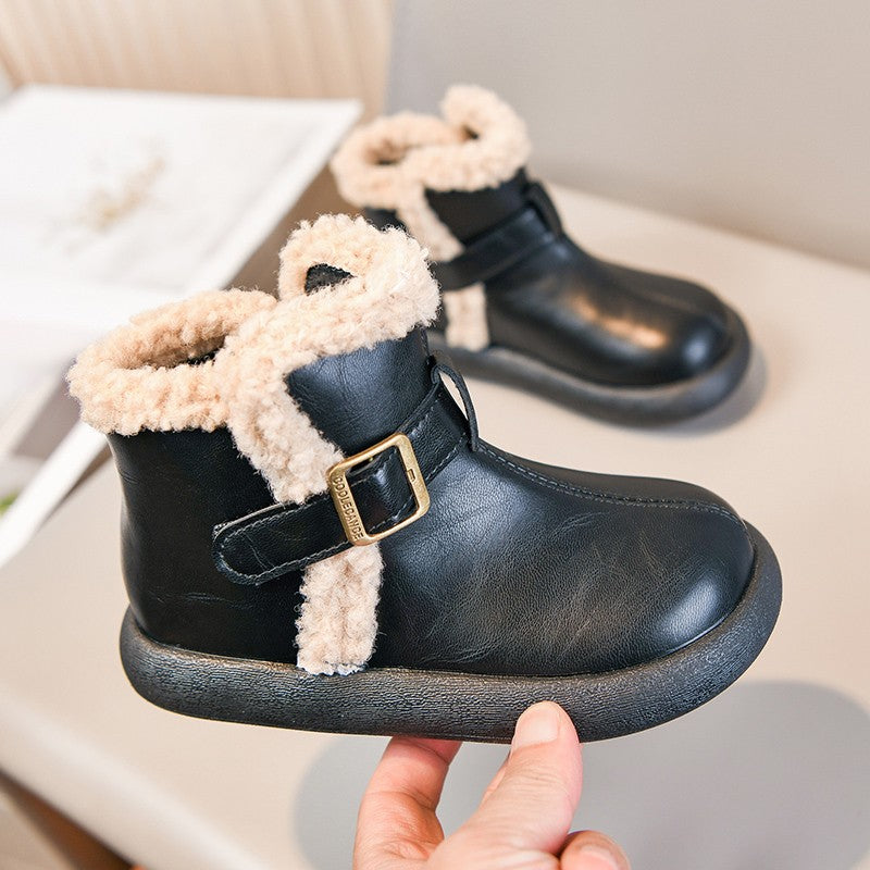 Winter Fur Boots For Children 2025 Trend Fashion Boy's Girl's Plush Snow Boots Anti-slippery Teenager Kid's Padded Boots Cotton