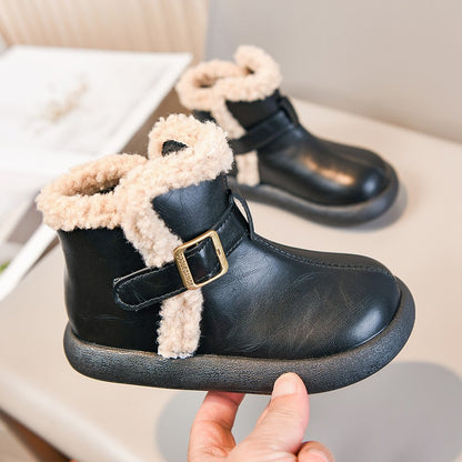 Winter Fur Boots For Children 2025 Trend Fashion Boy's Girl's Plush Snow Boots Anti-slippery Teenager Kid's Padded Boots Cotton