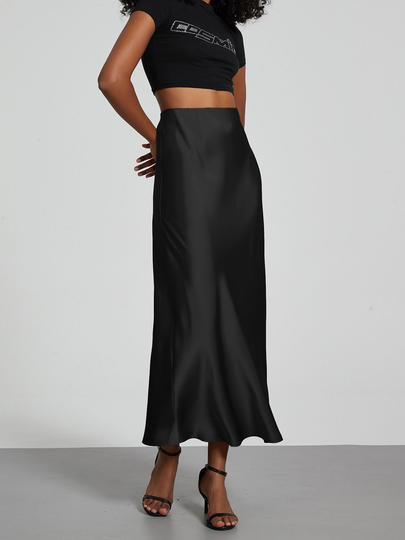 Fashion Satin Party Long Skirt High Waist Solid Color Casual Basic Women Skirts
