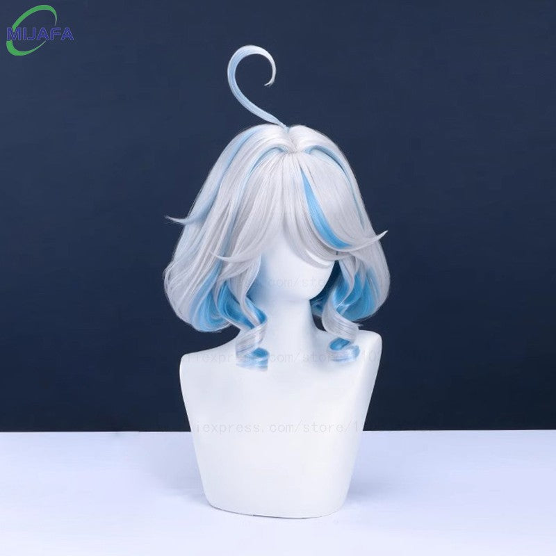 Really High Quality Fontaine Focalors Cosplay Wig Long Short Furina Wigs Blue White Curly Heat Resistant Hair Anime Wigs +WigCap