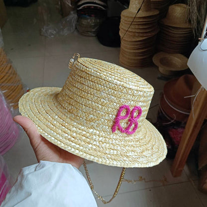 2023 Summer sun hat Lafite grass French straw hat Women's chain decorated straw hat Holiday Sun hat Punk style  beach