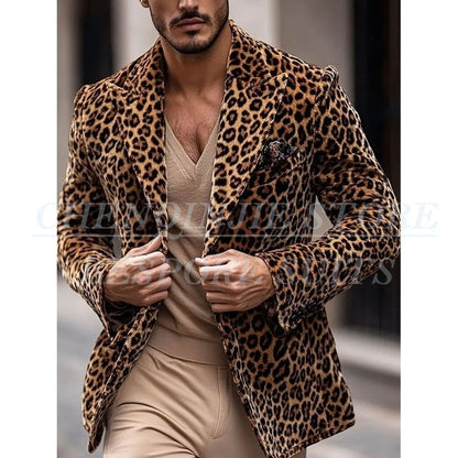 Luxury Leopard Men's Blazer Suits Casual Peak Lapel Single Breasted Slim Fit 1 Piece jacket Customized Skinny Outfits Costume