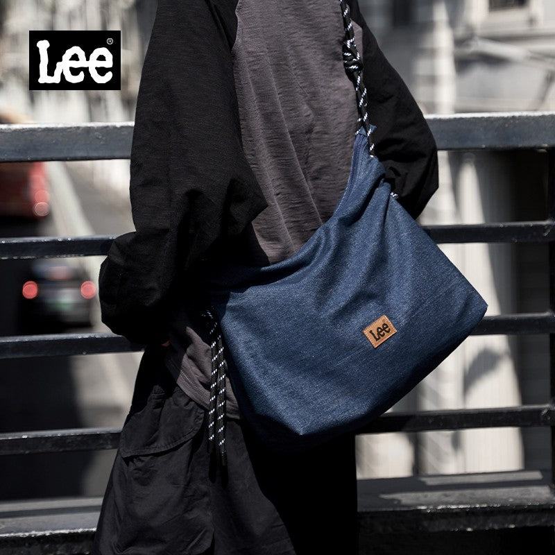 LEE Unisex Denim Blue Soft Pillow Shoulder Bags Beige Casual Simple Utility Light Ladies Large High Capacity Hobo Crossbody Bag
