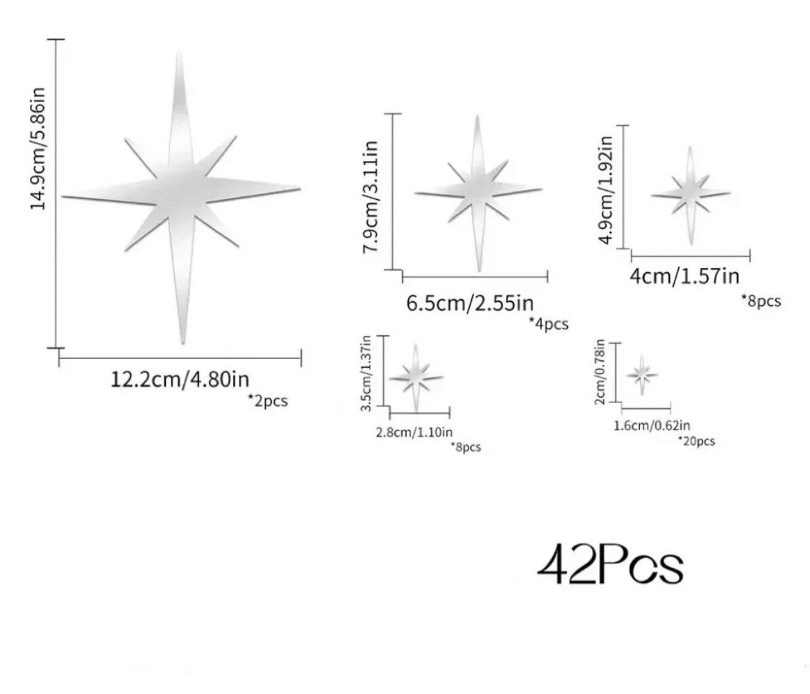 3D Star Mirror Wall Sticker Large Medium and Small Combination Acrylic Mirror Wall Sticker Home Living Room Wall Decorations